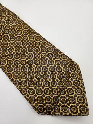 Drake's Silk Tie Mens Gold Brown Geometric Medallion Vtg Wedding Neck Tie Vintage Retro Formal