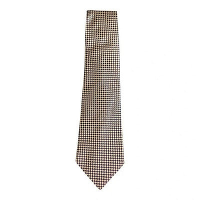 TM Lewin Pale Yellow and Navy Woven All Silk Tie Mens Vintage Retro Wedding Formal Designer