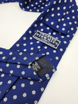 Charles Tyrwhitt Silk Tie Mens Blue White Floral Daisy Wedding Neck Tie Vintage Retro Formal