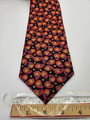 Yves Saint Laurent Silk Tie Mens Navy Red Paisley Floral Vtg Neck Tie Vintage Retro Wedding