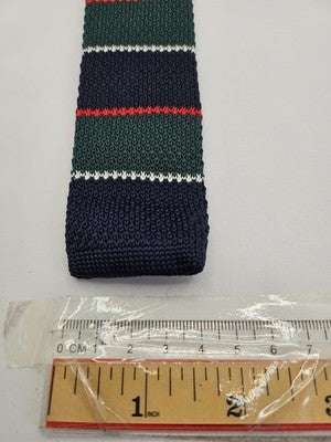 Skinny Knitted Navy Tie Men Striped Woven Square End Necktie Mod Mens Vintage Retro Wedding