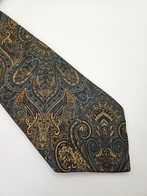 Liberty Silk Tie Mens Gold Green Paisley Floral Vtg Wedding Neck Tie Vintage Retro Formal