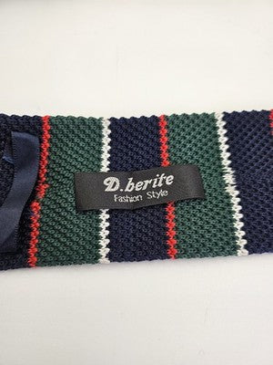 D.berite Skinny Knitted Green Tie Men Striped Woven Square End Necktie Mod Mens Vintage Retro