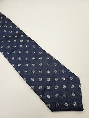 Ted Baker Silk Tie Mens Blue Silver Polka Dot Spotted Wedding Neck Tie Vintage Retro Formal