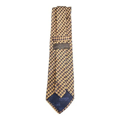 Baumler Navy Blue and Yellow Woven Silk Tie Mens Vintage Retro Wedding Formal Designer Classic