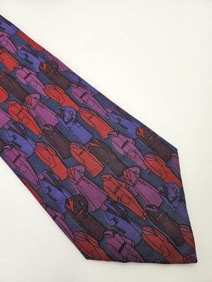Aquascutum Silk Tie Mens Purple Red Abstract Figures Vtg Wedding Neck Tie Vintage Retro Formal