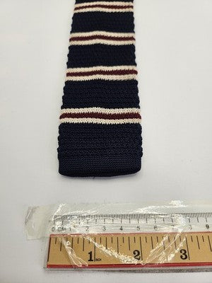 D.berite Skinny Knitted Navy Tie Men Striped Woven Square End Necktie Mod Mens Vintage Retro