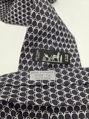 Hermes Silk Tie Mens Black White Scales Geometric Vtg Wedding Neck Tie Vintage Retro Formal