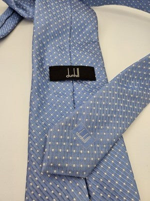 Dunhill Silk Tie Mens Blue White Polka Dot Spotted Vtg Wedding Neck Tie Vintage Retro Formal