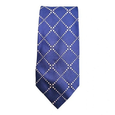 TM Lewin Blue and White Geometric Pattern Silk Tie Mens Vintage Retro Wedding Formal Designer