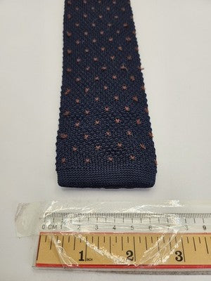 H.E. by Mango Skinny Knitted Navy Tie Men Polka Dot Square End Necktie Mod Mens Vintage Retro