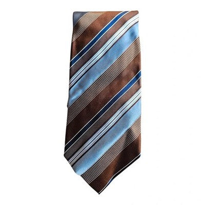 Austin Reed Brown and Blue Striped Silk Tie Mens Vintage Retro Wedding Formal Designer Classic