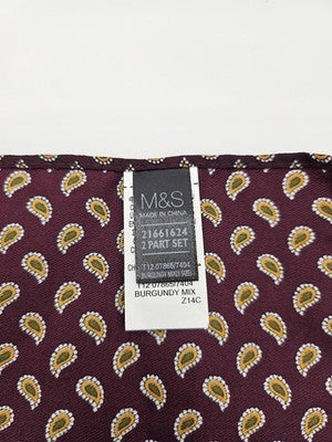 MandS Silk Pocket Square Mens Purple Paisley Vtg Wedding Handkerchief Formal Suit Vintage