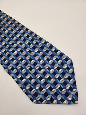 Paul Smith Silk Tie Mens Blue Aqua Geometric Cubes Retro Wedding Neck Clearance Vintage Formal