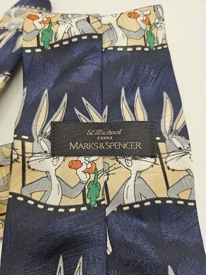 Marks and Spencer Silk Tie Mens Blue Bugs Bunny Looney Tunes Novelty Clearance Vintage Retro