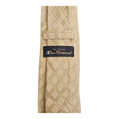 Ben Sherman Cream and Green Silk Tie Mens Vintage Retro Wedding Formal Designer Classic Necktie