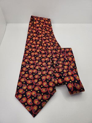 Yves Saint Laurent Silk Tie Mens Navy Red Paisley Floral Vtg Neck Tie Vintage Retro Wedding