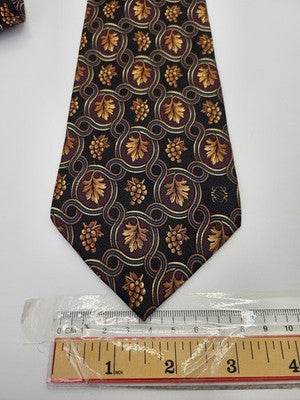 Loewe Madrid Silk Tie Mens Black Gold Floral Leaf Vtg Wedding Neck Tie Vintage Retro Formal