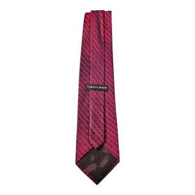 Thomas Nash Deep Red Silk Tie with Geometric Pattern Mens Vintage Retro Wedding Formal Designer