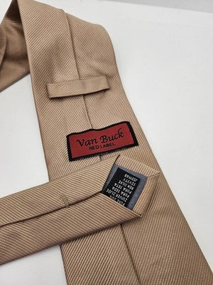 Van Buck Silk Tie Mens Beige Bronze Ribbed Textured Twill Wedding Neck Tie Vintage Retro Formal