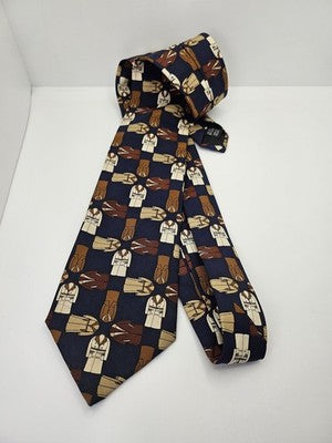Aquascutum Silk Tie Mens Navy Blue Brown Trench Coat Novelty Vtg Neck Tie Vintage Retro Wedding