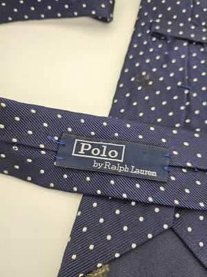 Polo Ralph Lauren Silk Tie Mens Blue White Polka Dot Vtg Wedding Neck Clearance Vintage Retro