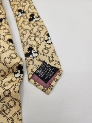 Disney Tie Rack Silk Tie Mens Beige Gold Mickey Mouse Novelty Vtg Clearance Vintage Retro