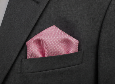 Mens Silk Pocket Square Pink Geometric Vtg Wedding Handkerchief Hankie Formal Suit Vintage