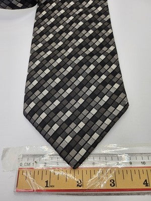Kenzo Homme Silk Tie Mens Black Grey Silver Geometric Check Wedding Neck Tie Vintage Retro