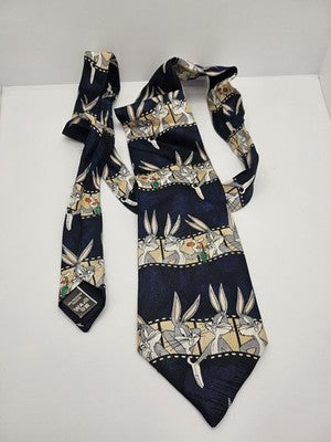 Marks and Spencer Silk Tie Mens Blue Bugs Bunny Looney Tunes Novelty Clearance Vintage Retro