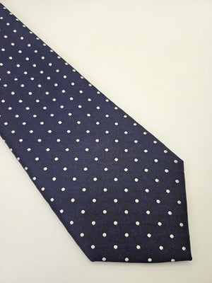 Hawes and Curtis Silk Tie Mens Navy Blue White Polka Dot Wedding Neck Tie Vintage Retro Formal
