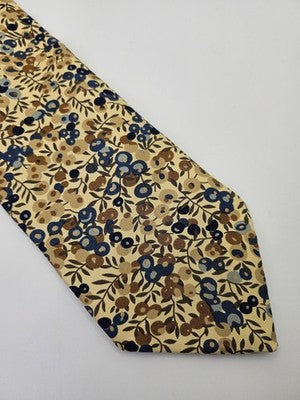 Liberty Silk Tie Mens Beige Blue Brown Floral Berries Vtg Wedding Neck Tie Vintage Retro Formal