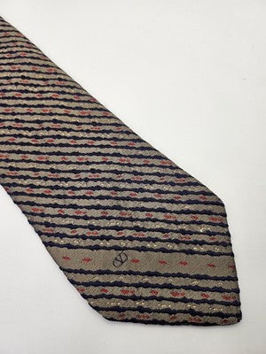 Valentino Silk Tie Mens Beige Navy Red Striped Textured Vtg Wedding Neck Tie Vintage Retro