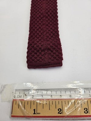 Skinny Knitted Burgundy Tie Men Textured Woven Square End Necktie Mod Mens Vintage Retro