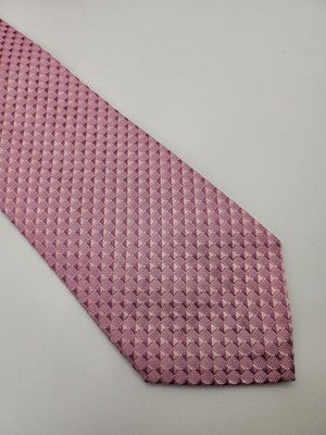 Hugo Boss Silk Tie Mens Pink Geometric Textured Diamond Wedding Neck Tie Vintage Retro Formal