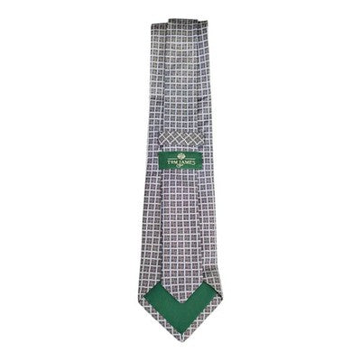 Tom James Grey and Blue Geometric Silk Tie Mens Vintage Retro Wedding Formal Designer Classic