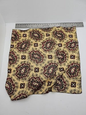 Mens Pocket Square Gold Vtg Retro Wedding Pre-Loved Vintage Poly 8''-10'' Silk Handkerchief
