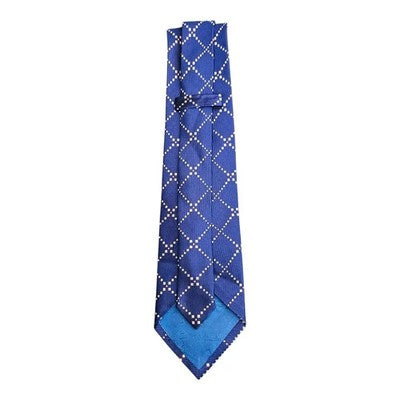 TM Lewin Blue and White Geometric Pattern Silk Tie Mens Vintage Retro Wedding Formal Designer