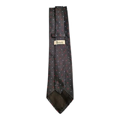 Harrods Black Spotted Silk Tie Mens Vintage Retro Wedding Formal Designer Classic Necktie