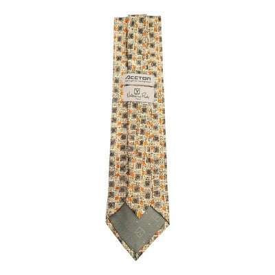 Valentino Rudy Beige and Orange Square Silk Tie Mens Vintage Retro Wedding Formal Designer