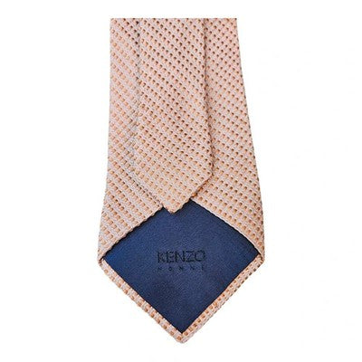 Kenzo Beige and Gold Textured Weave Silk Tie Mens Vintage Retro Wedding Formal Designer Classic