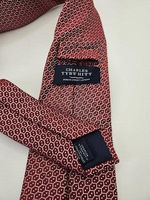 Charles Tyrwhitt Silk Tie Mens Red White Geometric Hexagon Wedding Neck Tie Vintage Retro