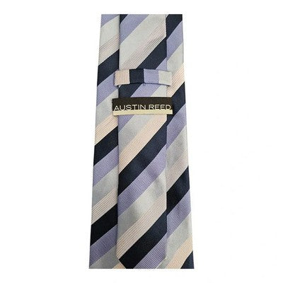 Austin Reed Blue Shades Striped Silk Tie Mens Vintage Retro Wedding Formal Designer Classic