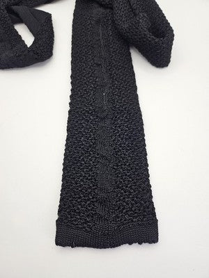 Skinny Knitted Black Tie Men Plain Woven Square End Necktie Mod Mens Vintage Retro Wedding
