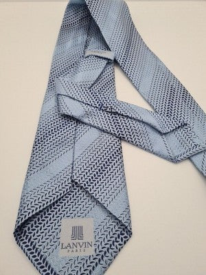 Lanvin Paris Blue Wide Kipper Pattern Silk Tie | Designer Mens Tie UK  BX2 Vintage Retro