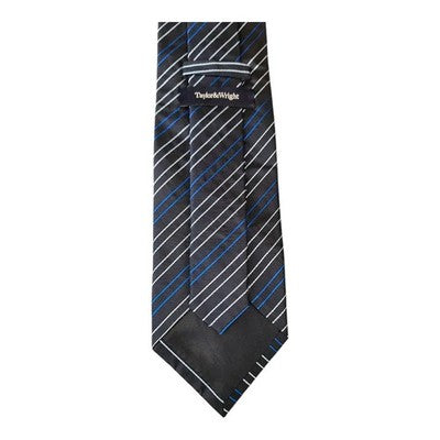 Taylor and Wright Navy Blue Striped Silk Tie Mens Vintage Retro Wedding Formal Designer Classic