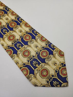 Gianni Versace Silk Tie Mens Blue Gold Red Baroque Medusa Vtg Neck Tie Vintage Retro Wedding