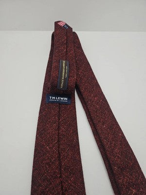 T.M Lewin Burgundy Woven Wool Thin Mens Tie Wedding Formal Neck Tie BX16 Vintage Retro Designer