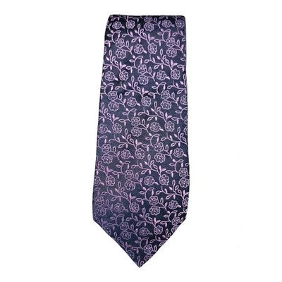 TM Lewin Deep Purple Floral All Silk Tie Mens Vintage Retro Wedding Formal Designer Classic