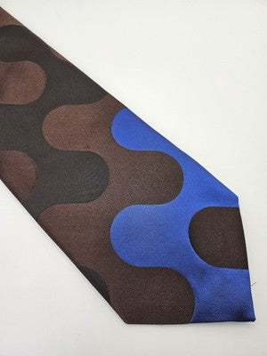 Richard James Silk Tie Mens Blue Brown Geometric Abstract Retro Neck Tie Vintage Wedding Formal